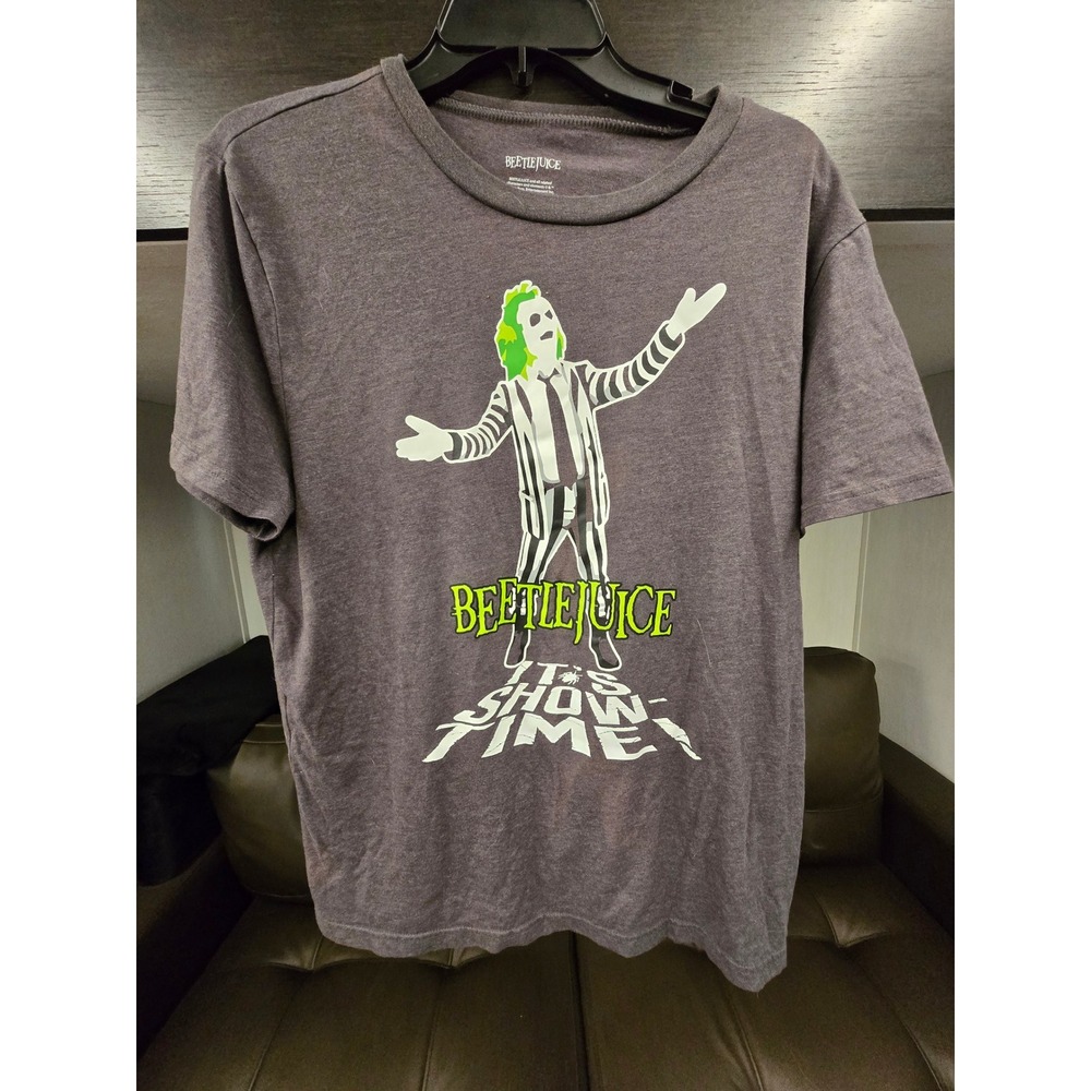 Beetlejuice Its Showtime Graphic T-Shirt Gray Mens Small Movie Promo Tee